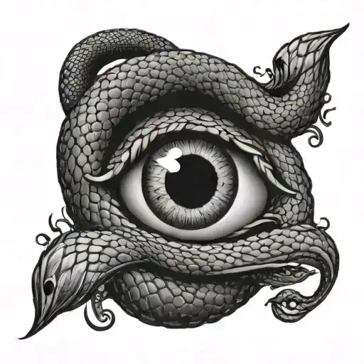 evil snake fighting eye tattoo design idea