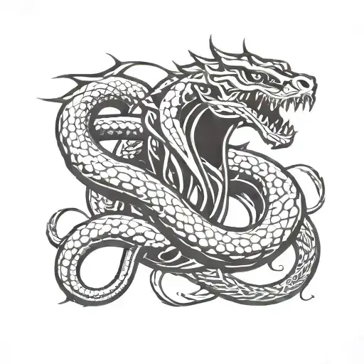 demon snake fighting each other tattoo design idea