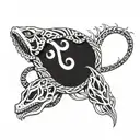 snake an coyfish skeleton  tattoo design idea