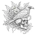 skull an bones with crow  tattoo design idea