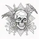 skull an bones with crow  tattoo design idea