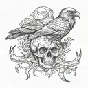 skull an bones with crow  tattoo design idea