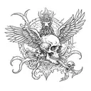 skull an bones with crow  tattoo design idea