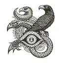 a snake and a crow fighting an eyeball coffin    tattoo design idea