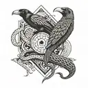 a snake and a crow fighting an eyeball coffin    tattoo design idea