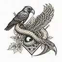 a snake and a crow fighting an eyeball coffin    tattoo design idea
