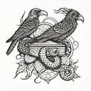 a snake and a crow fighting an eyeball coffin    tattoo design idea