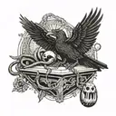 a snake and a crow fighting an eyeball coffin    tattoo design idea