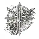 A minimalist design of Yahweh's name in a stylized font with a subtle cross incorporated tattoo design idea