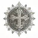 A minimalist design of Yahweh's name in a stylized font with a subtle cross incorporated tattoo design idea