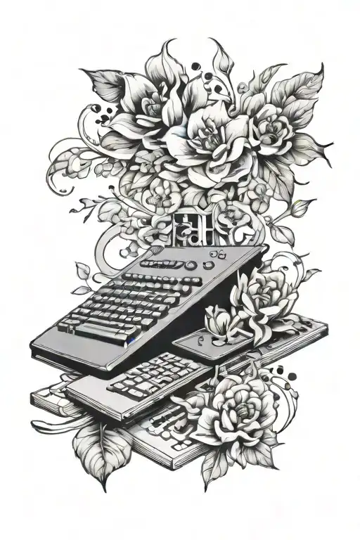 Combine a computer mouse and keyboard with floral elements for a modern twist tattoo design idea