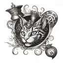 A tattoo combining elements of Alice in Wonderland and Alice Madness Returns, such as the Cheshire Cat and the Queen of Hearts tattoo design idea