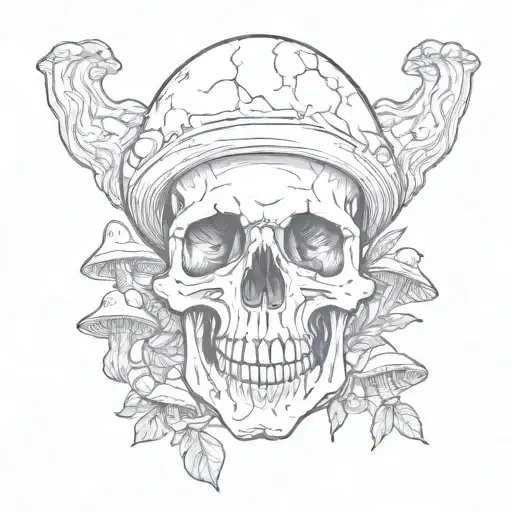 skull and mushrooms  tattoo design idea