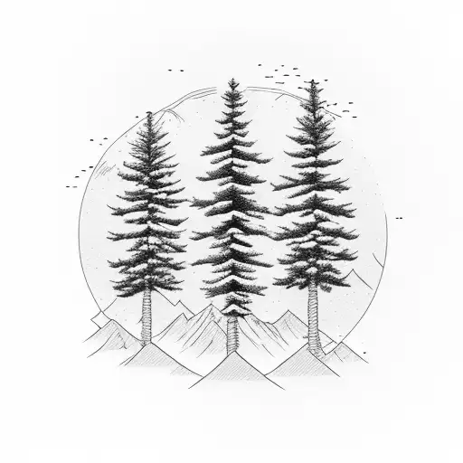 three pine trees with a mountain backdrop tattoo design idea