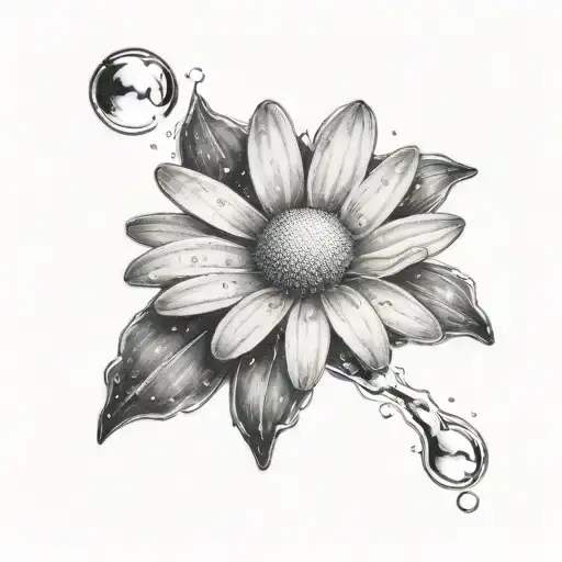 small daisy with rain drop falling tattoo design idea