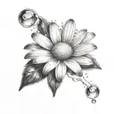 small daisy with rain drop falling tattoo design idea