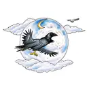 Moon with a raven flying in front of it with lightning in the background tattoo design idea