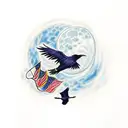 Moon with a raven flying in front of it with lightning in the background tattoo design idea