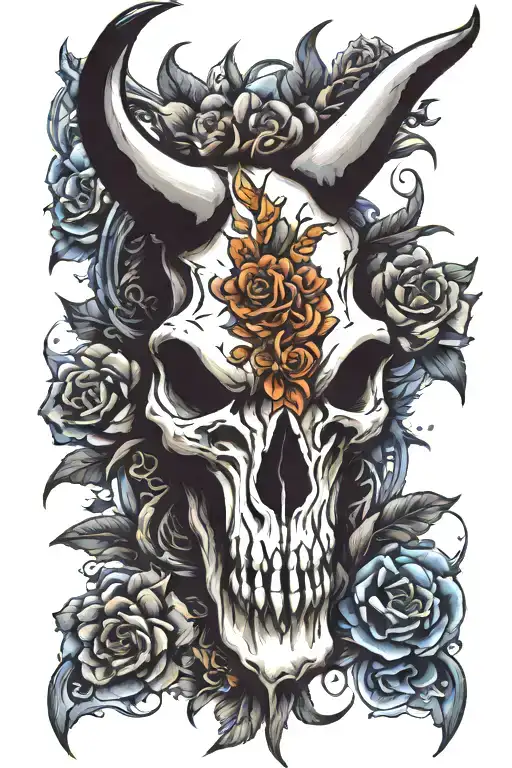 western bull skull sleeve tattoo design idea