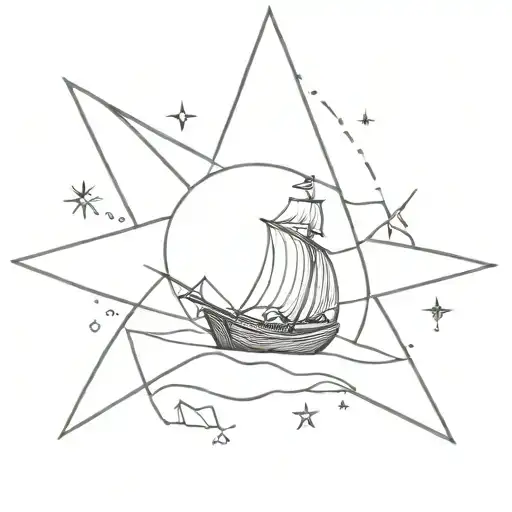 northern star guiding lost ship at sea tattoo design idea