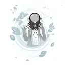 A web developer singing melodiously while surrounded by a serene nature landscape tattoo design idea