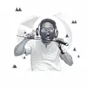 A web developer singing melodiously while surrounded by a serene nature landscape tattoo design idea