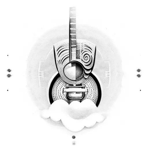 resonator guitar with clouds tattoo design idea