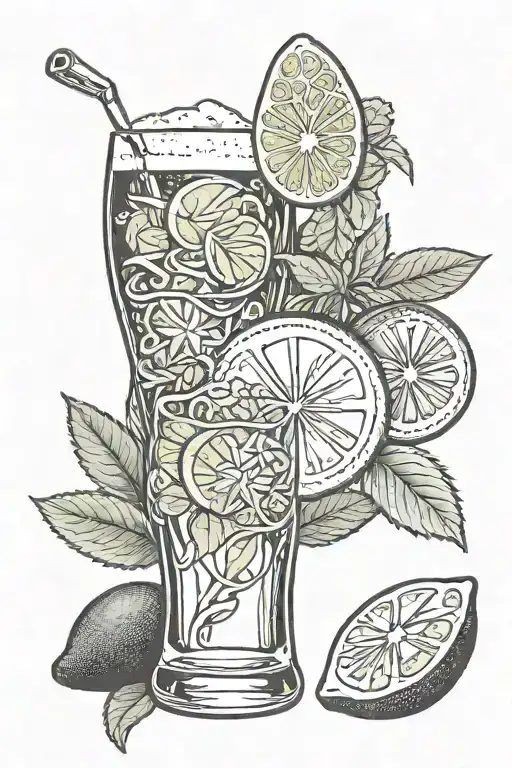 Beer, lemon, cannabis, avocado, 22:22 hour tattoo design idea