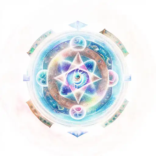 A mystical hexagram surrounded by celestial bodies tattoo design idea