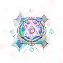 A mystical hexagram surrounded by celestial bodies tattoo design idea