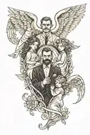 father two daughters a son and an angel  tattoo design idea