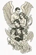 father two daughters a son and an angel  tattoo design idea