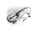 Guitar with a fishing lure as the strings tattoo design idea