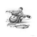Guitar with a fishing lure as the strings tattoo design idea