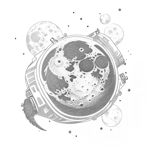 Astronaut on the moon Titan looking at Saturn  tattoo design idea