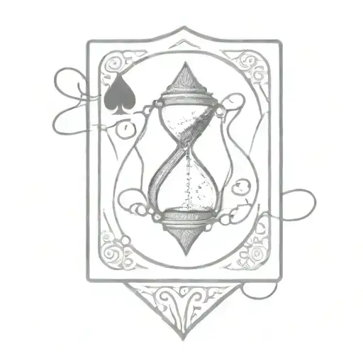 Jack playing card slipped partially behind an hourglass sparse dust coiling in-between tattoo design idea