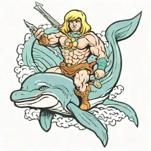 he-man riding dolphin tattoo design idea