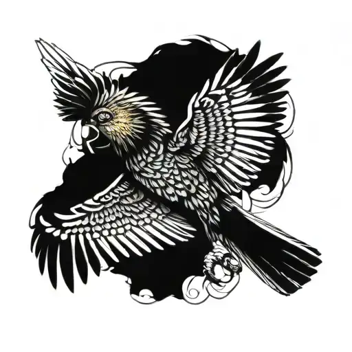 yellow tailed black cockatoo flying tattoo design idea