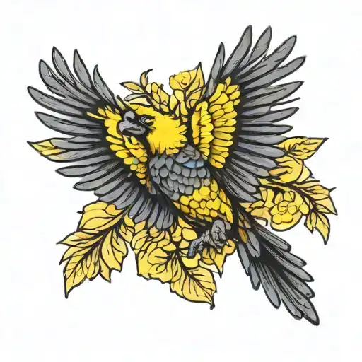 black cockatoo with yellow underwings, flying tattoo design idea