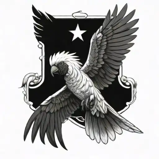 black cockatoo flying with a white crested cockatoo tattoo design idea