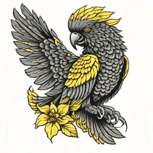 black cockatoo with yellow tattoo design idea