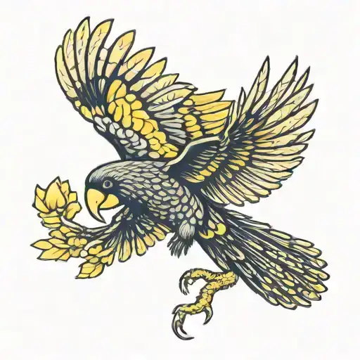 yellow tailed black cockatoo flying tattoo design idea