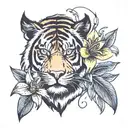 Half Bison face half tiger face with a tiger lily background tattoo design idea