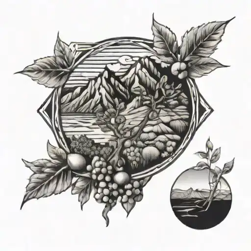 vulcano and olive branch at the base of vulcano made of patagonic tattoo design idea