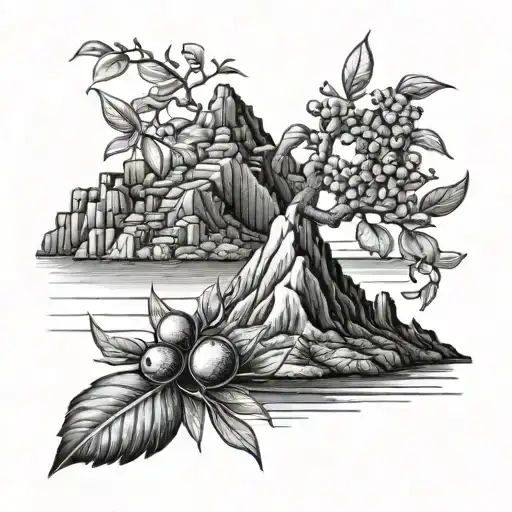vulcano with an olive branch at the base of vulcano  tattoo design idea