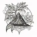 vulcano and olive branch tattoo design idea