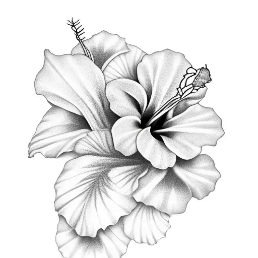 tropical flowers, including dark hibiscus tattoo design idea
