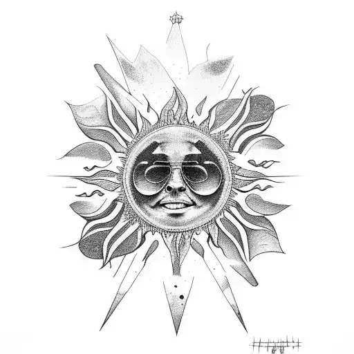hippie sun tattoo design idea
