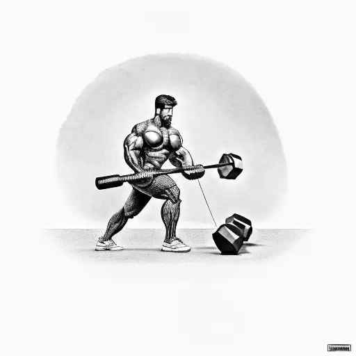 A muscular figure of a blacksmith forging a dumbbell, showcasing the client's love for both their occupation as a contractor and working out tattoo design idea