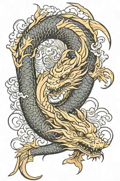 japaneses dragon wrapped with 2 koi fish tattoo design idea